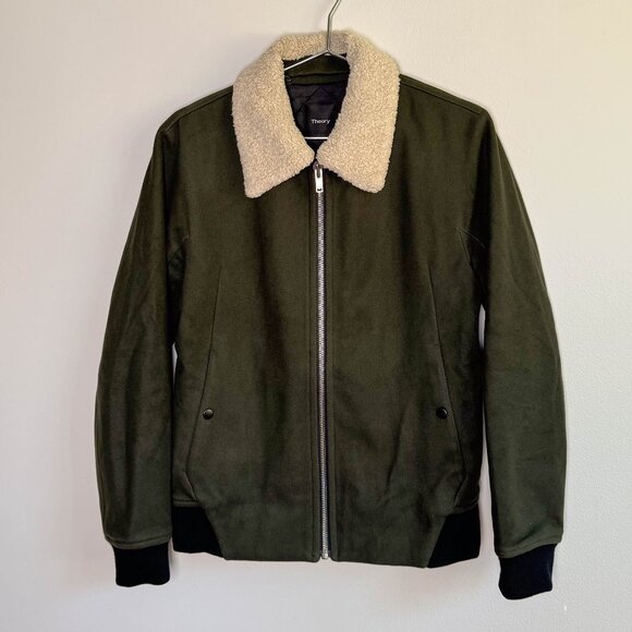 Theory Wool Bomber Jacket Melton Green